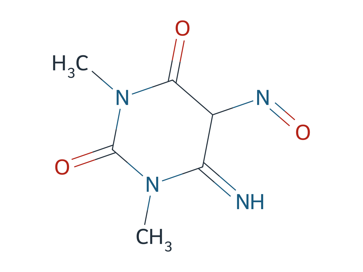 6-imino-1,3-dimethyl-5-nitrosodihydropyrimidine-2,4(1H,3H)-dione chemical structure