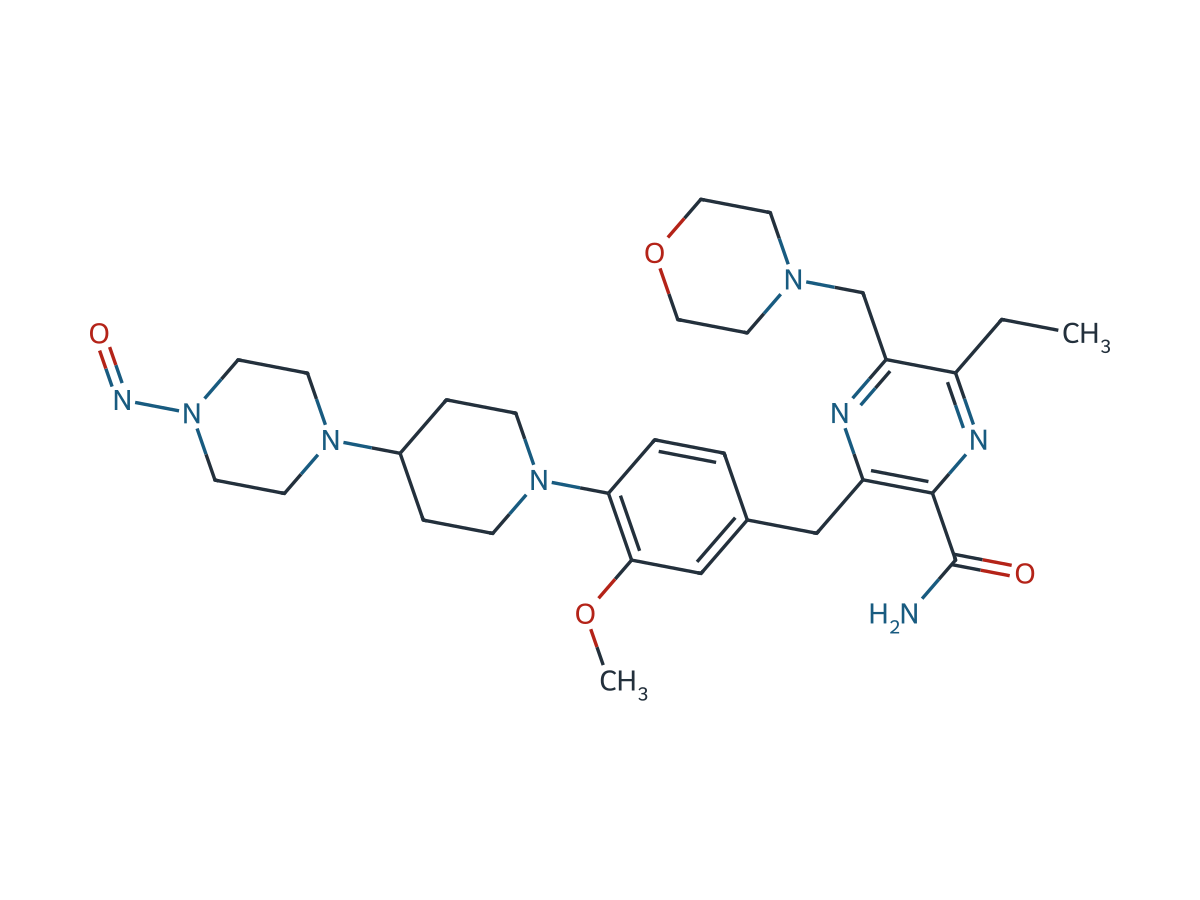 6-ethyl-3-(3-methoxy-4-(4-(4-nitrosopiperazin-1-yl)piperidin-1-yl)benzyl)-5-(morpholinomethyl)pyrazine-2-carboxamide chemical structure