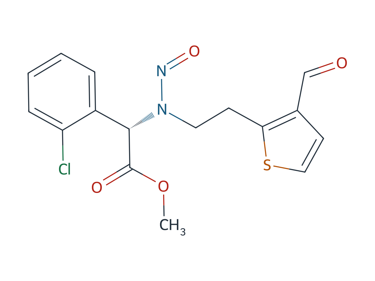 (S)-Methyl 2-(2-chlorophenyl)-2-((2-(3-formylthiophen-2-yl)ethyl)(nitroso)amino)acetate chemical structure