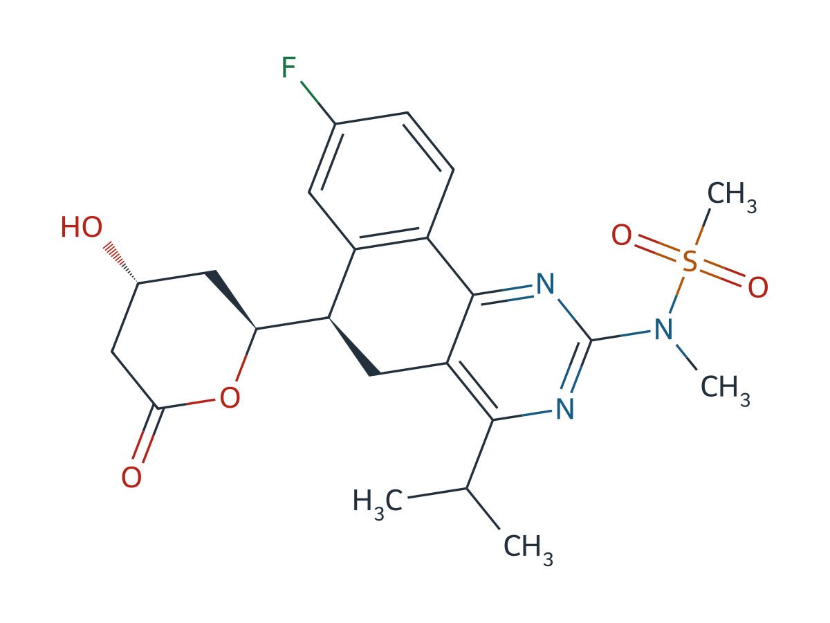 N-[(6R)-8-Fluoro-5,6-dihydro-4-(1-methylethyl)-6-[(2S,4R)-tetrahydro-4-hydroxy-6-oxo-2H-pyran-2-yl]benzo[h]quinazolin-2-yl]-N-methylmethanesulfonamide chemical structure