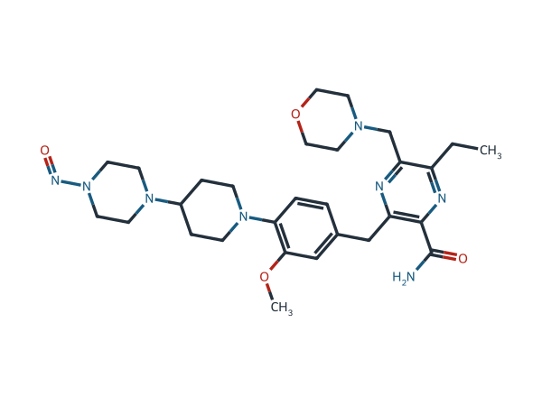 6-ethyl-3-(3-methoxy-4-(4-(4-nitrosopiperazin-1-yl)piperidin-1-yl)benzyl)-5-(morpholinomethyl)pyrazine-2-carboxamide chemical structure