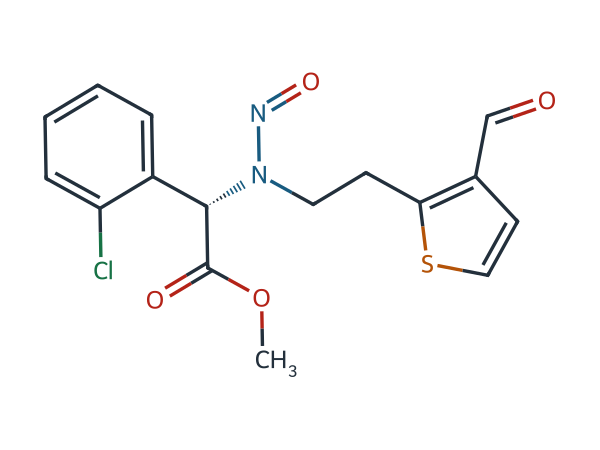 (S)-Methyl 2-(2-chlorophenyl)-2-((2-(3-formylthiophen-2-yl)ethyl)(nitroso)amino)acetate chemical structure